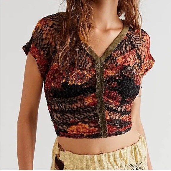 Free People Sheer Floral Crop Top - Picture 1 of 5